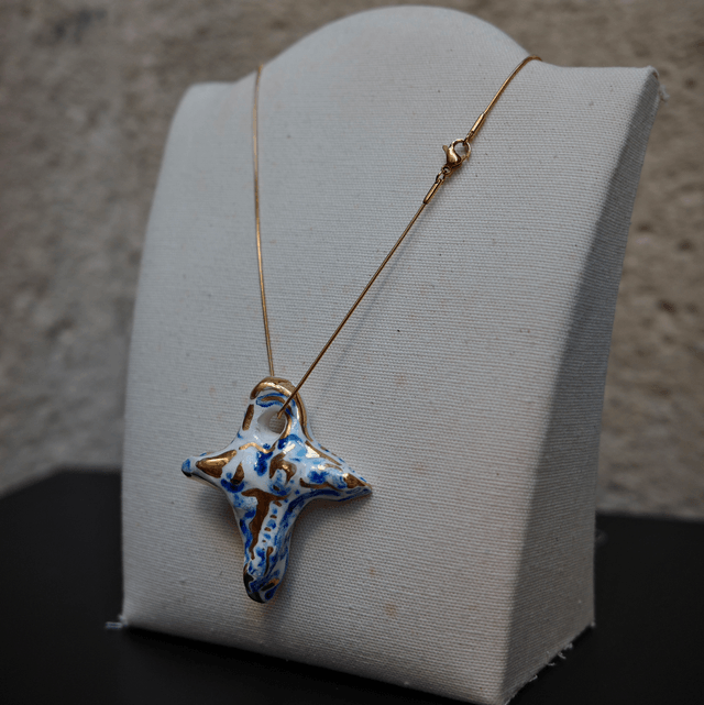 Ceramic jewellery BLUE and WHITE CROSS